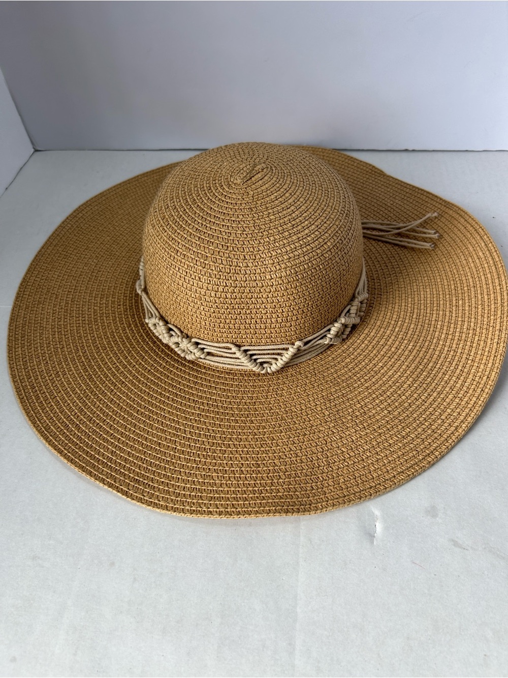 PG Accessories Classic Wide-Brim Straw Sun Hat in Tan